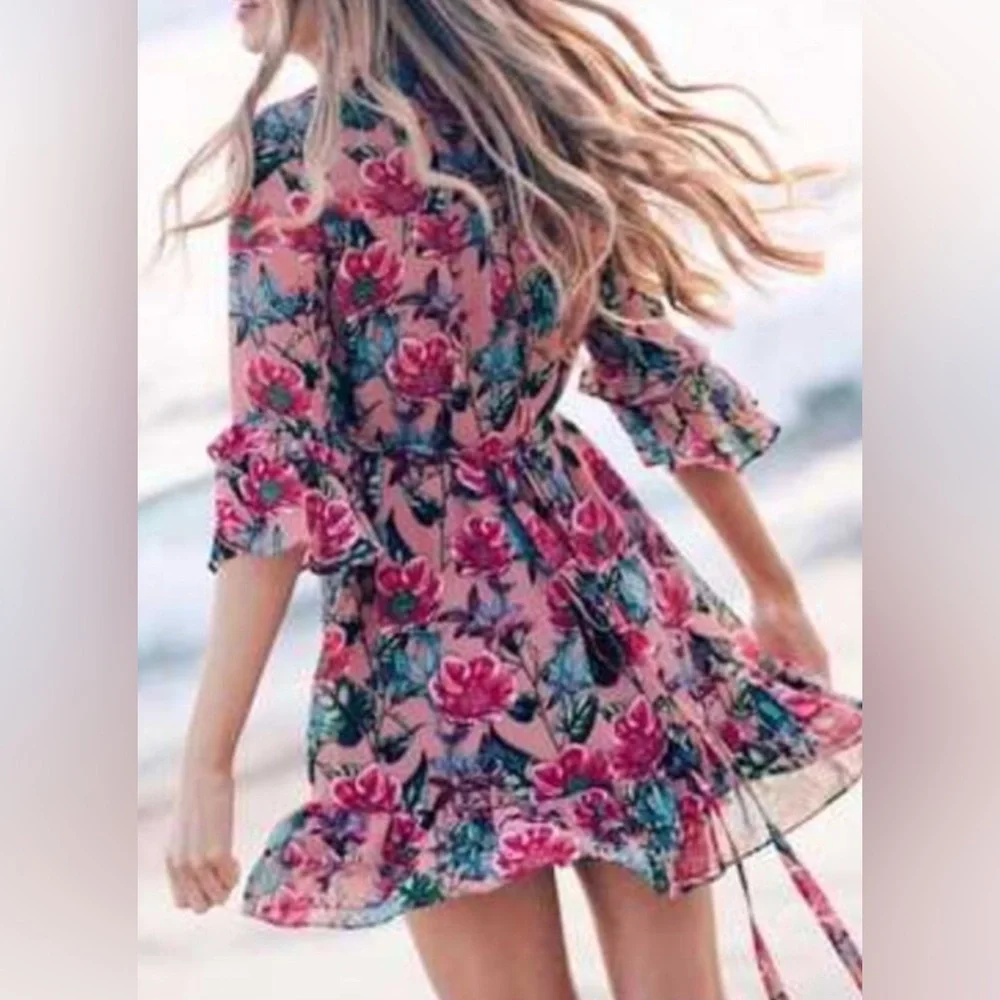 For Love & Lemons Churro Mini Dress Pink Flamenco Small - Picture 4 of 12